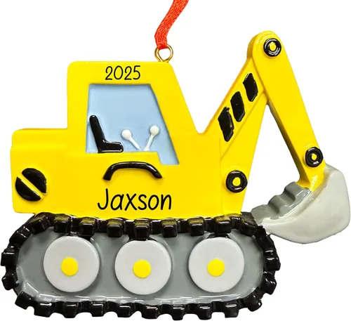 Miniatura 8 de Adorno de Navidad personalizado para retroexcavadora 2026, personalización gratuita Excavadora amarilla, excavadora poderosa, adorno de excavadora