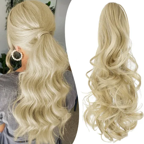 Miniatura 22 de Pinza de Gancho Extensión de Cola de Caballo 18" Extensiones de Cabello Ondulado con Pinza para Cola de Caballo Extensiones de Cola de Caballo Larga