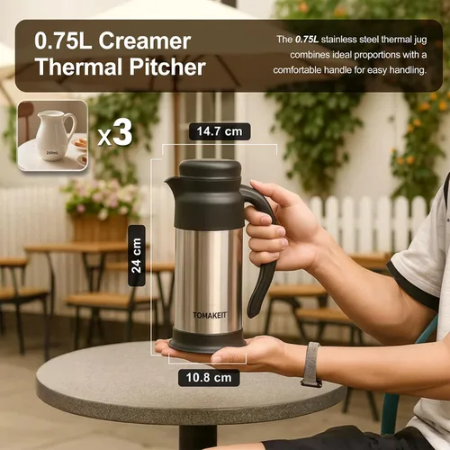 Miniatura 8 de Jarra cremera para café, jarra térmica de café de 0.75L/25 onzas, jarras de café de acero inoxidable para mantener caliente y frío, diseño de doble