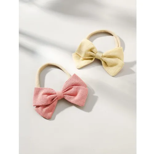 Miniatura 5 de Jesries 30 diademas para bebé, lazos para el pelo para niñas, diademas de nailon con lazos de lino, accesorios para la cabeza hechos a mano