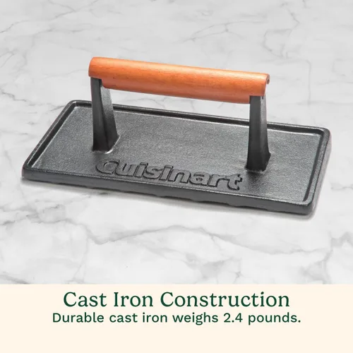 Miniatura 5 de Cuisinart - Prensa de parrilla de hierro fundido con mango de madera, prensa de hamburguesa rectangular antiadherente de alta resistencia con mango