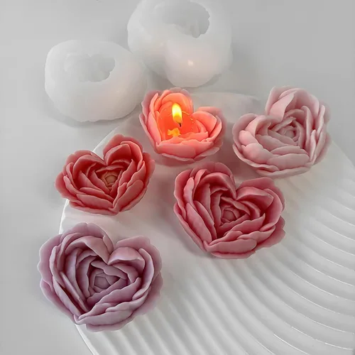 Miniatura 3 de 2 paquetes de moldes para velas en forma de corazón, moldes de silicona en forma de corazón y rosa para velas, moldes para velas de rosa