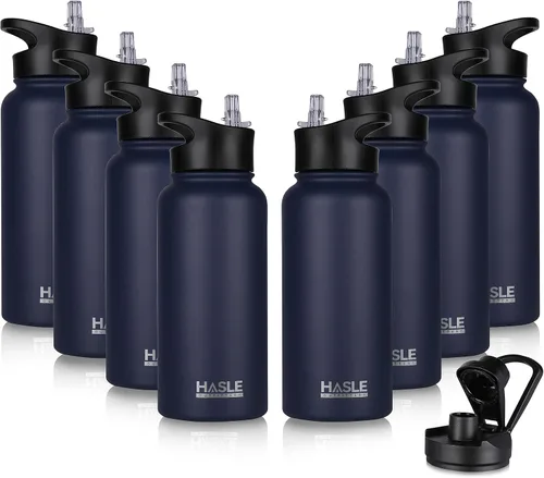 Miniatura 55 de HASLE OUTFITTERS Botella de agua aislada de 22 onzas, botella de agua de acero inoxidable de doble pared, boca ancha con tapa de popote y tapa