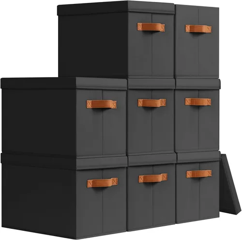 Miniatura 18 de Homsorout Contenedores de almacenamiento con tapas, cestas de almacenamiento de tela para estantes, paquete de 4 cajas decorativas plegables