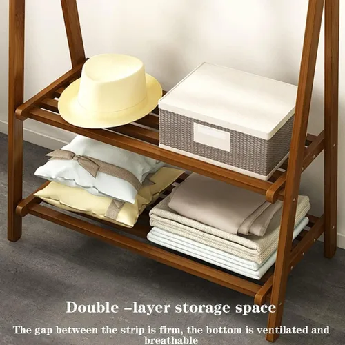 Miniatura 6 de Perchero de madera de bambú, con estantes de almacenamiento, estante para colgar ropa, para entrada, sala de estar, dormitorio