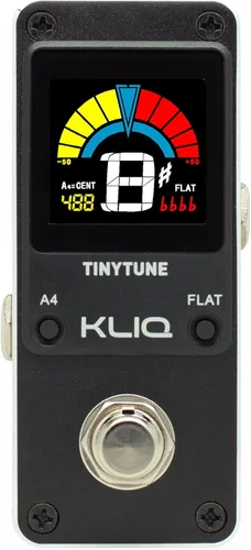 KLIQ TinyTune Pro Pedal afinador de escenario para guitarra y bajo, mini pedal cromático con True Bypass, interruptor silencioso, afinación plana,
