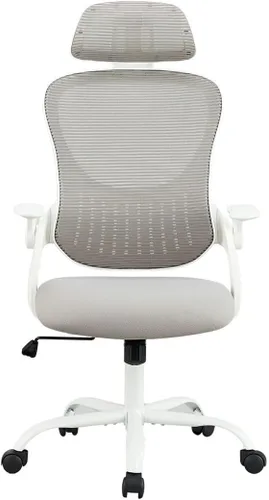 Silla de oficina, sillones de escritorio ergonómicos con soporte lumbar ajustable y reposabrazos abatibles, silla de trabajo de malla con respaldo