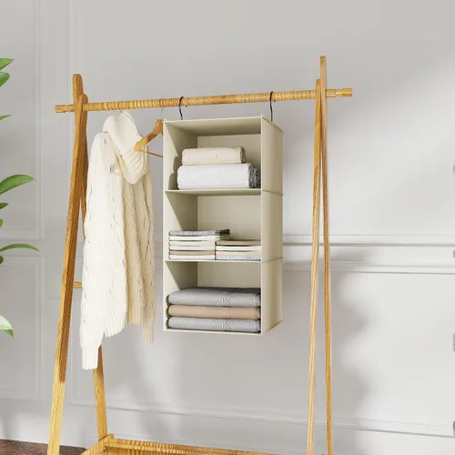 Miniatura 2 de Organizador colgante para armario y almacenamiento con 3 estantes, estantes colgantes plegables de montaje fácil para guardar ropa, bolsos, zapatos