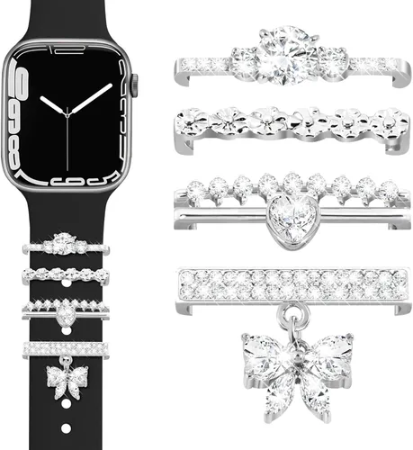 Miniatura 24 de JR.DM Dijes para correa de reloj con anillos decorativos brillantes, compatibles con Apple Watch de 1.575 pulgadas, 1.496 pulgadas, 1.614 pulgadas