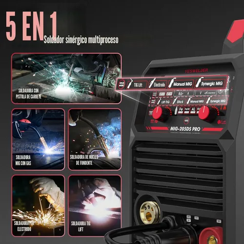 Miniatura 3 de YESWELDER Soldador MIG-205DS PRO MIG, 200Amp 110/220V Máquina de soldadura MIG de doble voltaje, 5 en 1 Gas MIG/Flux Core MIG/Spool Gun MIG/Spool