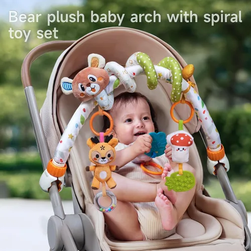Miniatura 2 de TUMAMA - Arco de actividad para bebé con juguete en espiral de oso, clips ajustables y desmontables, juguetes sensoriales estimulantes colgantes