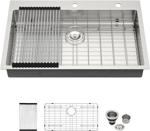Miniatura 46 de Kichae Fregadero de Cocina de 21x20 Pulgadas, Fregadero de Barra Pequeño, Fregadero de Acero Inoxidable, Montaje Superior, Montaje Inferior
