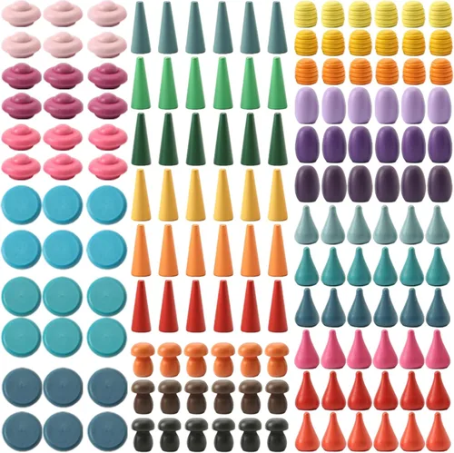 162 piezas sueltas de madera de juguete de arco iris apilable para niños pequeños, juego sensorial, materiales Montessori coloridos, aprendizaje