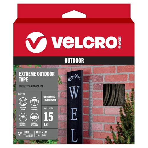 Cinta resistente para exteriores de Velcro de 10 pies x 1 pulgada | Soporta 15 libras | Titanio, rollos de respaldo adhesivo de resistencia