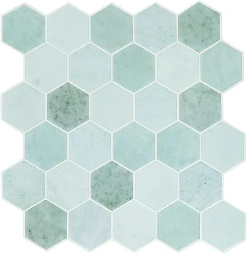 Miniatura 7 de Azulejos hexagonales negros para despegar y pegar, 12 x 12 pulgadas, adhesivo 3D autoadhesivo para pared de cocina y baño (10 hojas)