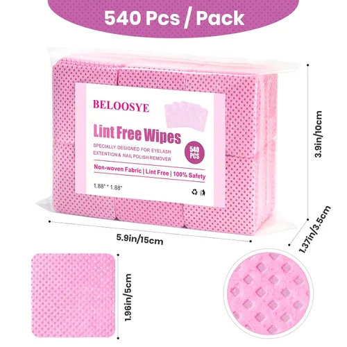 Miniatura 3 de 540 toallitas de uñas sin pelusas, toallitas con pegamento para extensiones de pestañas, súper absorbentes, suaves y no tejidas, toallitas Rosa