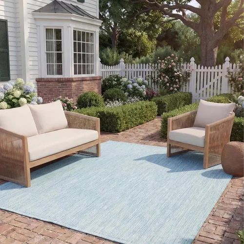 Miniatura 70 de SAFAVIEH Alfombra Lavable para Exteriores Colección Courtyard - Pasillo de 2'3" x 6'7", Azul Marino y Gris, No Desprende Pelusa y Fácil Limpieza