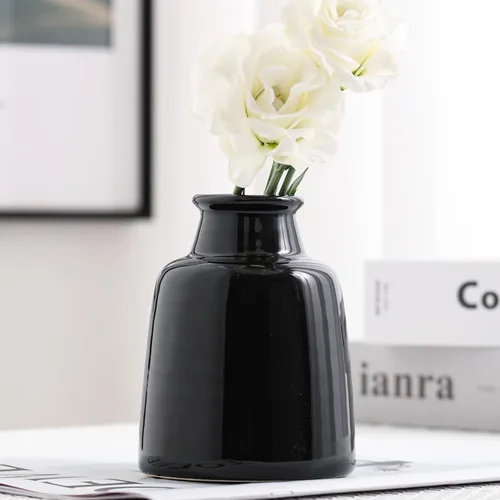 Miniatura 4 de Juego de 3 jarrones negros pequeños para decoración moderna del hogar, jarrones de cerámica para centros de mesa, jarrones de flores para sala