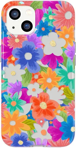 tech21 Evo Art Cutout Flora - Funda protectora para iPhone 13 con diseño exclusivo de purpurina y protección contra caídas de 12 pies Flora recortada