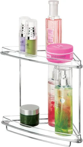 Miniatura 6 de mDesign Organizador de estante de esquina independiente de acero y plástico con almacenamiento de 2 niveles para baño, tocador, gabinete, mostrador