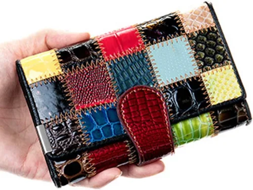 Miniatura 7 de Carteras multicolor para mujer, tarjetero de cuero genuino, monederos grandes, embrague para teléfono, Multicolor-S, Cartera de viaje