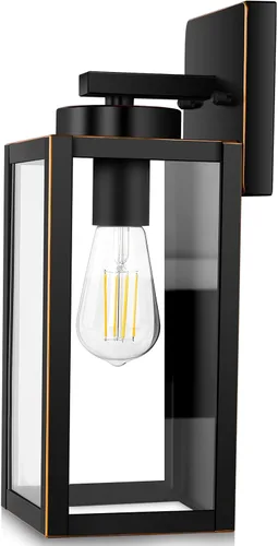 Miniatura 10 de BesLowe Paquete de 2 faroles de pared para exteriores del anochecer al amanecer, negro mate, apliques exteriores impermeables con vidrio