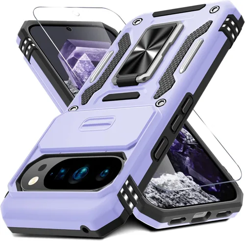 Miniatura 57 de DEERLAMN Funda para Google Pixel 8 con cubierta deslizante para cámara + protector de pantalla (1 paquete), soporte de anillo giratorio grado