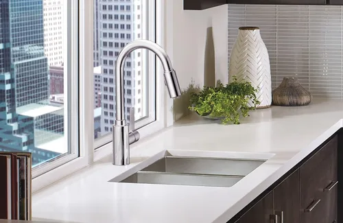 Miniatura 6 de Moen Genta LX - Grifo de cocina moderno cromado de una sola manija con rociador extraíble, cabezal de acoplamiento reflectante, grifo para fregadero