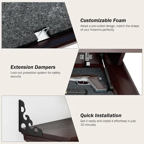 Miniatura 4 de HNEBC Estante compacto de madera maciza de 24 pulgadas para pistola con compartimento oculto, estante flotante de montaje en pared para decoración