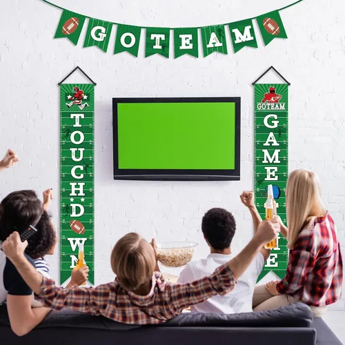 Miniatura 5 de Letrero de decoración de fútbol para porche, cartel colgante de bienvenida para puerta temática deportiva, fiesta, juego, festival, suministros