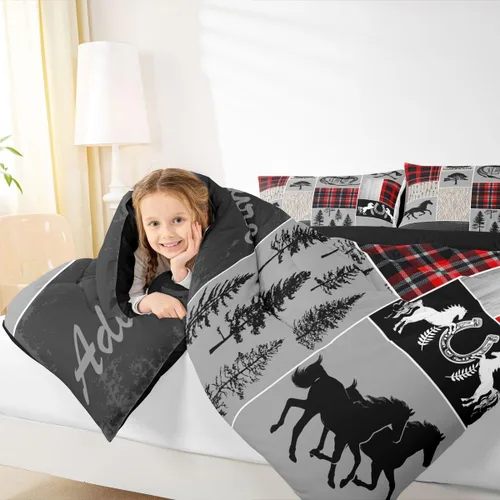 Miniatura 248 de Juego de edredón de oso y ciervo, tamaño individual, ropa de cama de animales salvajes de caza, colcha rústica de cabaña, casa de campo, cuadros