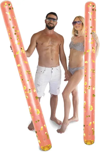 POZA - Paquete de 2 flotadores inflables gigantes para piscina, lujosos fideos flotantes de agua gigantes de 74 pulgadas llenos de confeti Oro Rosa