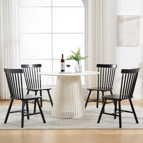 Miniatura 2 de LZAREAL Juego de 4 sillas de comedor de madera estilo granja, sillas de cocina modernas de mediados de siglo, sillas de comedor francesas Windsor