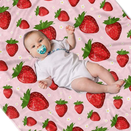 Miniatura 4 de Manta de fresa rosa para niñas, manta suave y ligera de fresa para sofá cama, viajes, camping, idea de regalo, 50x60 pulgadas Rosa Starryberry