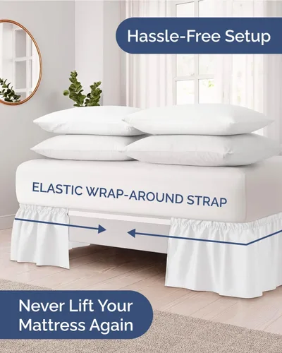Miniatura 2 de CGK Linens - Falda de cama envolvente con volantes, color blanco, para camas de tamaño Queen con altura de 18 pulgadas sin arrugas, plisada con tela