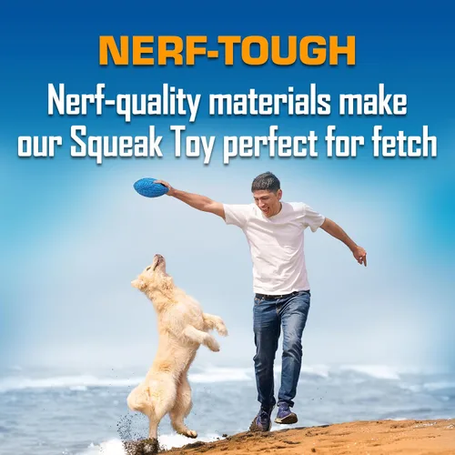 Miniatura 4 de Nerf Dog - Juguete de llanta con chirriador para perros al aire libre, 15 cm de diámetro, juguete de fútbol para perros que chilla para razas Azul