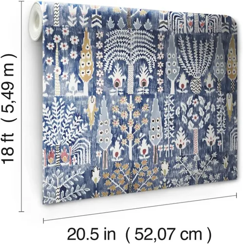 Miniatura 7 de RoomMates RMK12372PL - Papel tapiz autoadhesivo de Ikat persa Azul