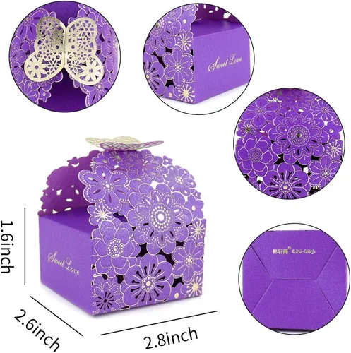 Miniatura 5 de Kslong Juego de 50 unidades por juego de cajas huecas de dulces con diseño de flores y mariposas, cajas de regalo de galletas, decoración de fiesta