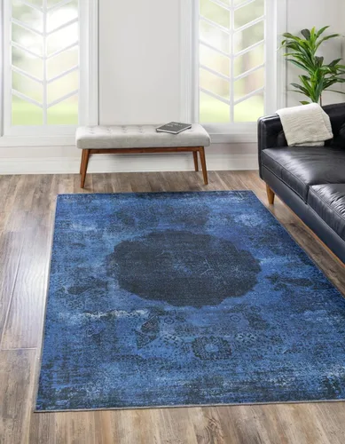 Unique Loom Yara Collection - Alfombra de área Nayer (5' 1" x 8' Rectángulo, Azul Sobreteñido/Azul)