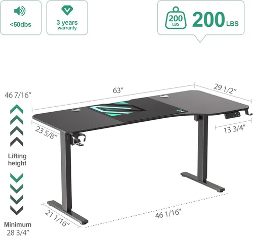 Miniatura 2 de JWX Escritorio de pie en forma de L de doble motor de 63 pulgadas, escritorio eléctrico de altura ajustable para juegos con ajustes preestablecidos