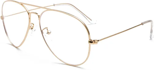 EYLRIM Gafas de aviador con luz azul para mujeres y hombres, lentes transparentes para computadora con marco piloto de metal