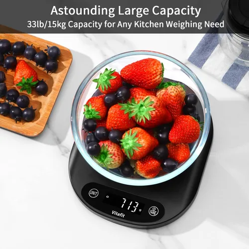 Miniatura 4 de Vitafit - Báscula digital para alimentos de 15 kg/33 lb de alta precisión de 0.1 oz/1 g, nuestra propia báscula de cocina de fábrica profesional