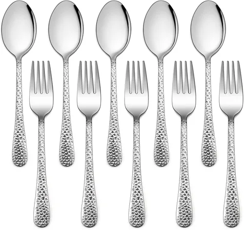 LIANYU Juego de cubiertos para niños de 10 piezas, incluye 5 cucharas para niños, 5 tenedores para niños, utensilios de acero inoxidable para niños,