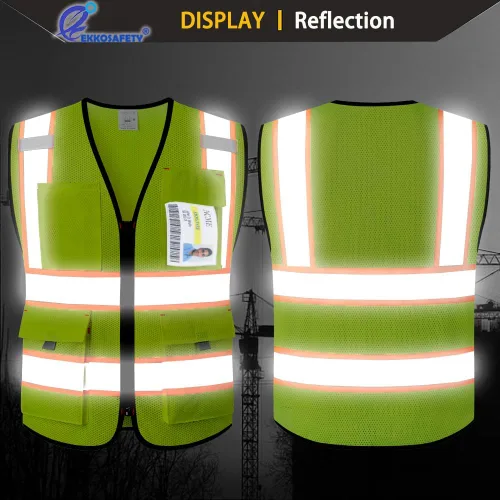 Miniatura 5 de Chaleco de seguridad reflectante para hombres y mujeres con 9 bolsillos y cremallera frontal Clase 2, chaleco de trabajo de malla de alta Malla