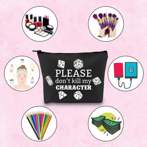 Miniatura 3 de TSOTMO Bolsa de almacenamiento de dados para jugadores, con cremallera, con texto en inglés "Please Don't Kill My Character, Blanco, Carácter