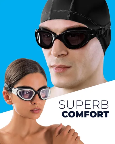 Miniatura 7 de AqtivAqua DX - Gafas de natación con visión amplia para adultos, hombres y mujeres, antiempañamiento y sin fugas Gafas azules + funda azul