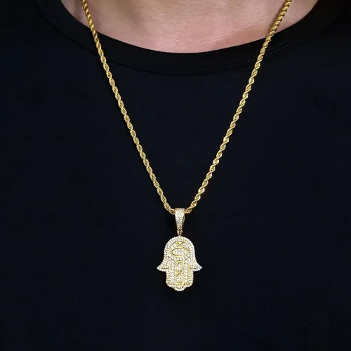 Miniatura 3 de Collar con colgante de mano Hamsa chapado en oro real de 18 quilates o blanco con dije de mano de Hamsa, protección de buena suerte, cadena