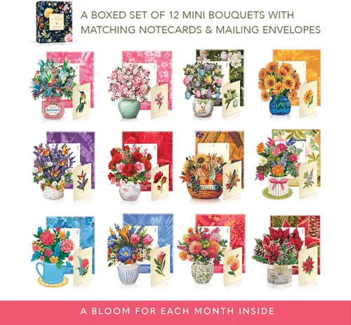 Miniatura 6 de Freshcut Paper Tarjetas desplegables, juego de 12 mini ramos de flores con tarjeta a juego, tarjetas de felicitación de flores emergentes 3D de 6