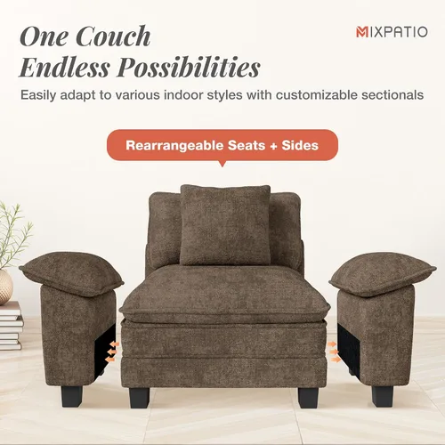 Miniatura 9 de MIXPATIO Sofá modular en forma de L de 123 pulgadas con cojines de nube, juego de sofá modular de asiento profundo con 4 asientos y 1 otomana, Gris