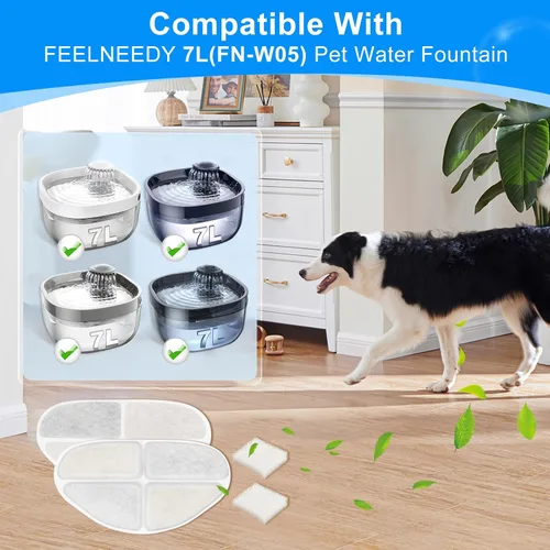 Miniatura 2 de Paquete de 12 filtros y 12 esponjas de bomba de agua para perros, compatible con fuente de perro FEELNEEDY de 7L/1.8 galones (FN-W05), 12+12 filtros